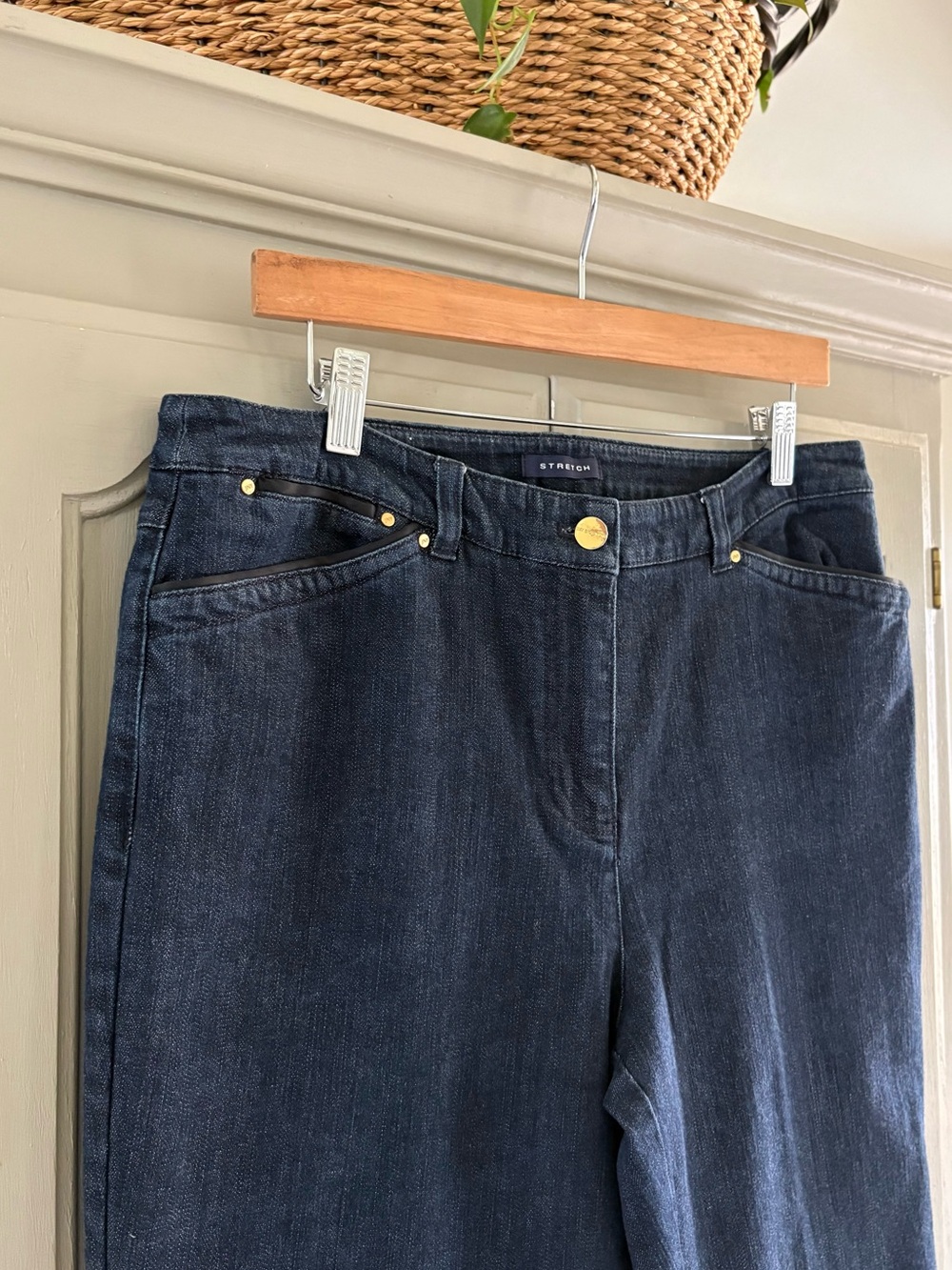 JONES NEW YORK Satin Trim Dark Wash Bootleg Dress Trouser Jean | Size 12